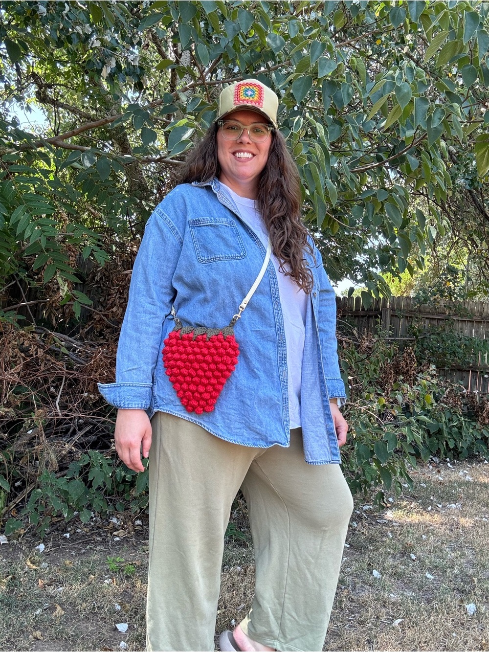 Crochet Red Strawberry Crossbody Bag - Women